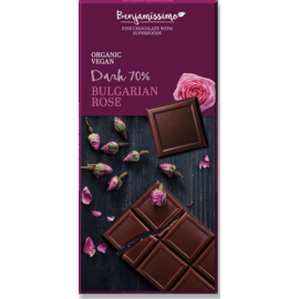 Benjamissimio bio vegán fekete csokoládé bolgár rózsavízzel 70 g