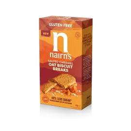 Nairns gluténmentes teljeskiőrlésű 68% rostdús zabkeksz sós karamellás 160 g
