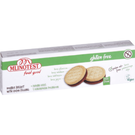 Mlinotest gluténmentes vegán pilóta jellegű kakaós krémmel töltött omlós kekszek 120 g
