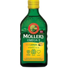 Möllers omega-3 halolaj étrend-kiegészítő a, d és e-vitaminnal, citrom ízesítéssel 250 ml