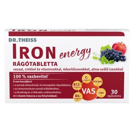 Dr.Theiss iron energy rágótabletta vassal, cinkkel és vitaminokkal alma-szőlő ízben 30 db