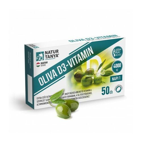 Natur Tanya OLIVA D3-vitamin. 4000 NE Quali-D aktív D3-vitamin természetes extra szűz olívaolajban oldva. 50 db