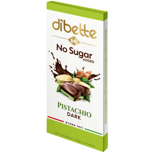 Dibette nas pisztácia ízű krémmel töltött étcsokoládé hozzáadott cukor nélkül édesítőszerekkel 80 g
