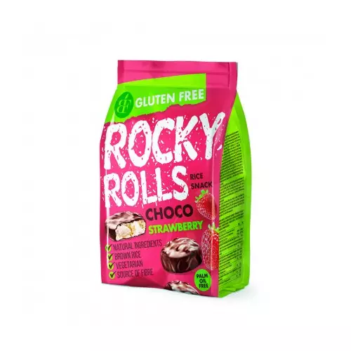 Rocky Rolls eper ízű puffasztott rizs korong csoki bevonat 70 g