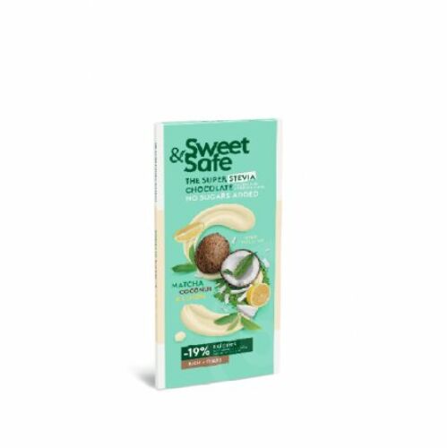 Sweet&safe fehér tejcsoki stevia-matcha-kókusz-citrom 90 g