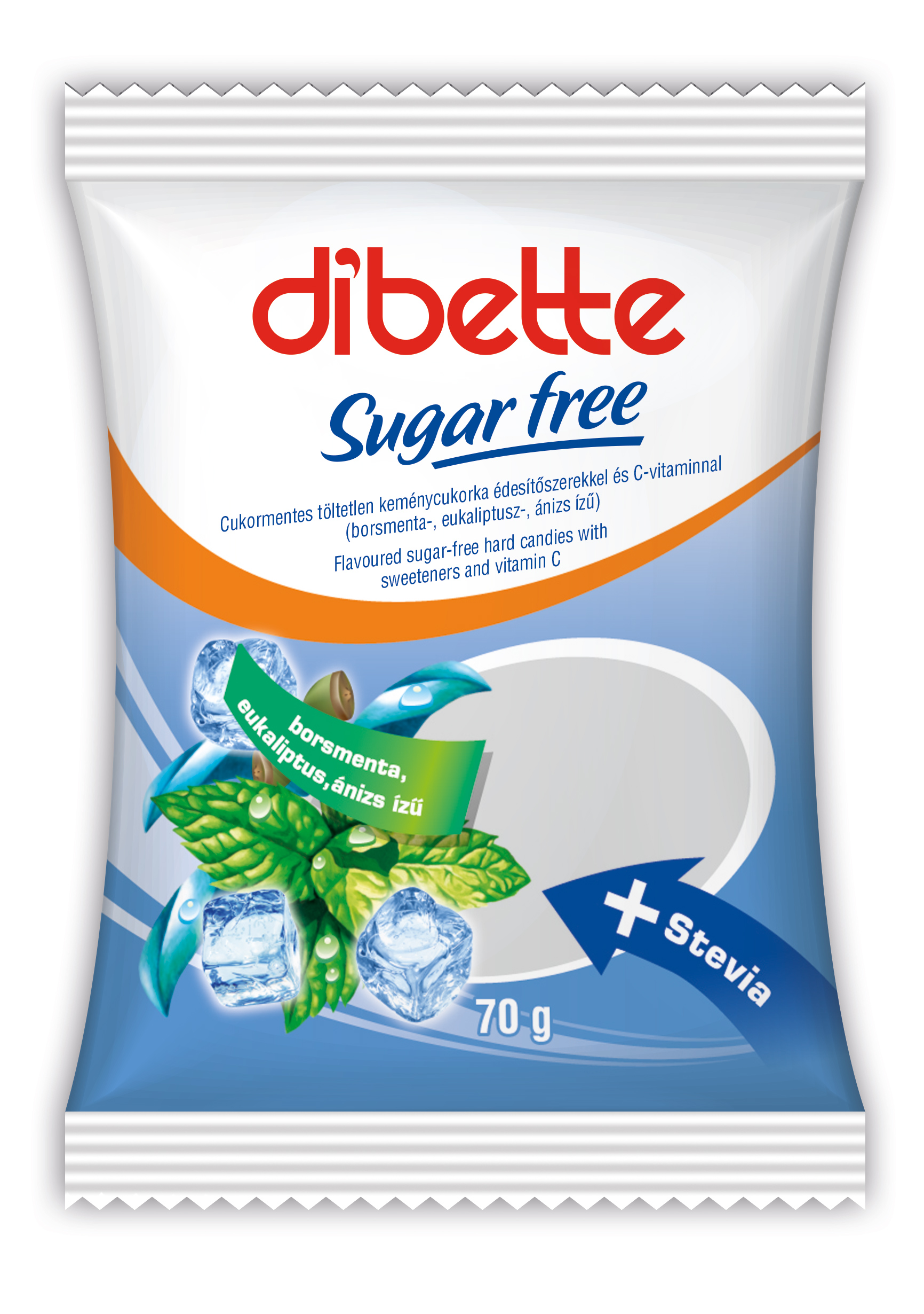 Dibette cukormentes vegyes mentol ízű cukorka édesítőszerekkel 70 g