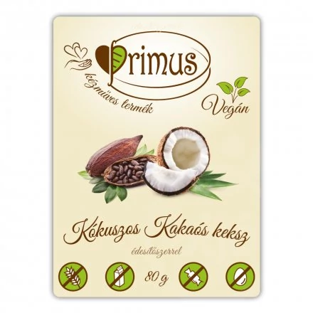 Primus vegán kókuszos-kakaós keksz 80 g