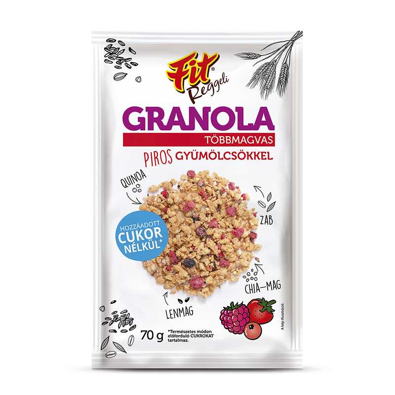 Fit reggeli granola többmagvas pirosgyümölcsökkel 70 g