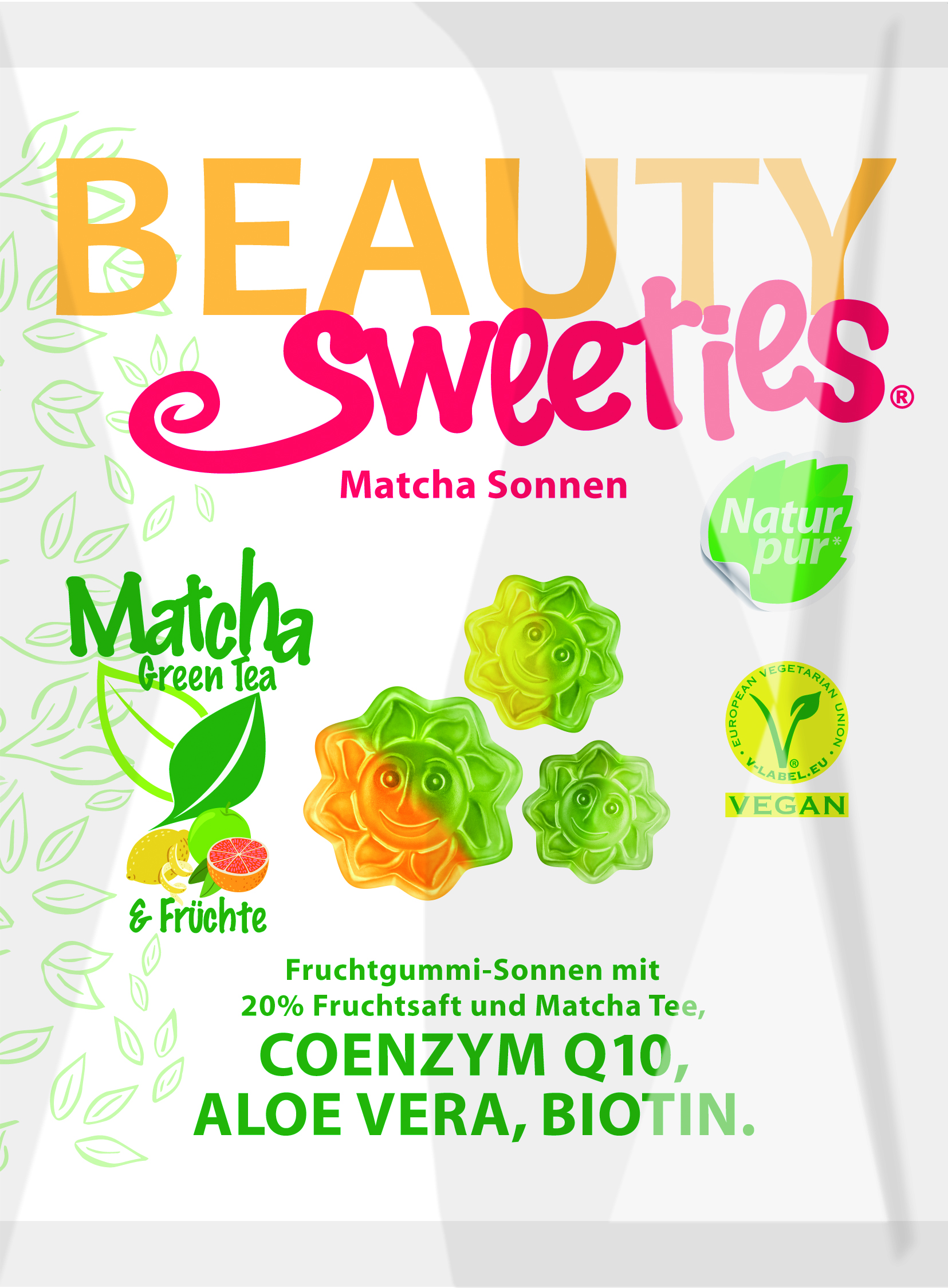 Beauty Sweeties gluténmentes vegán gumicukor matcha napocskák 125 g