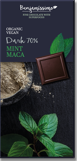 Benjamissimio bio vegán fekete csokoládé mentás maca porral 70 g