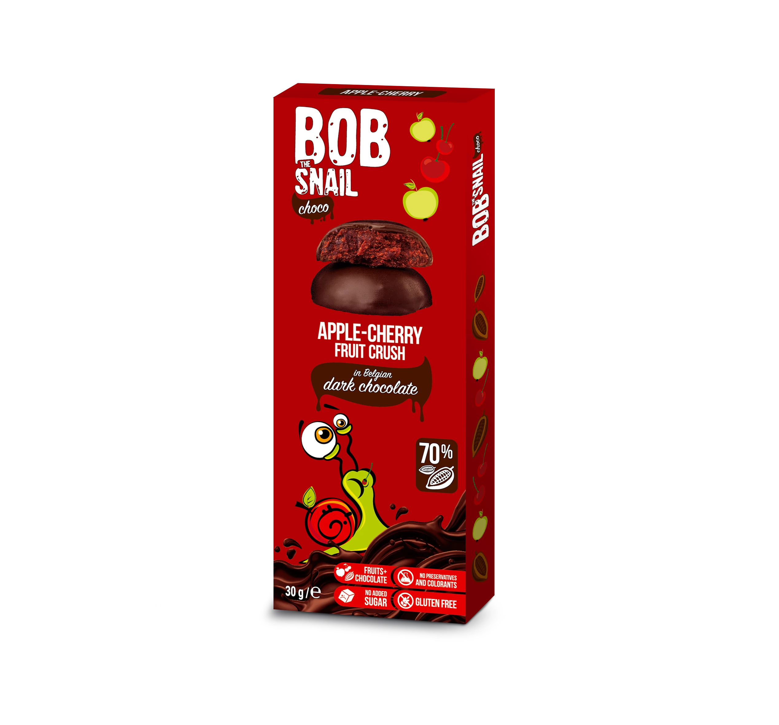 Bob Snail gyümölcs snack étcsokoládéban alma-meggy 30 g