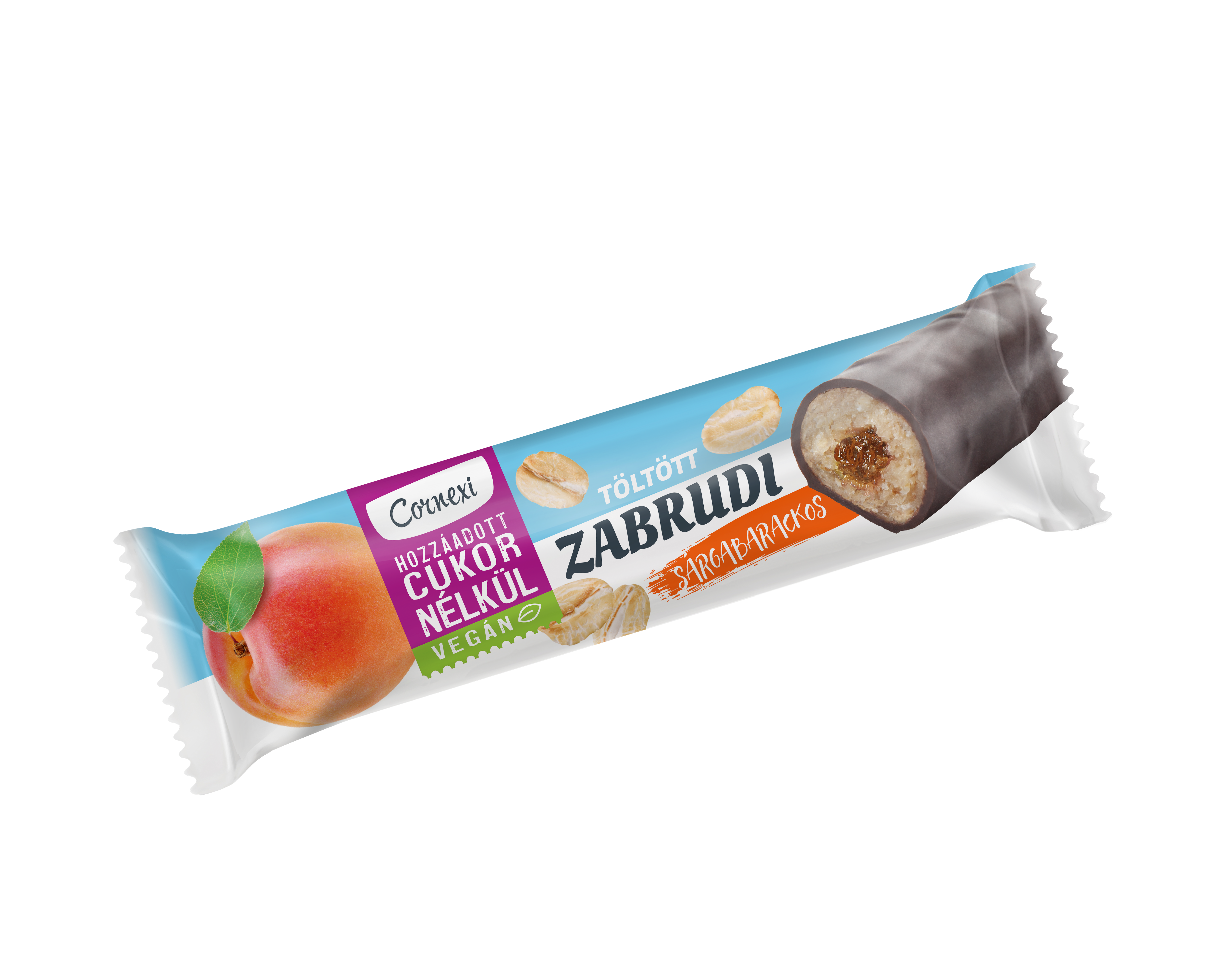 Cornexi vegán zabrudi sárgabarackos töltelékkel töltött zabrúd kakaós bevonattal édesítőszerrel hcn 30 g