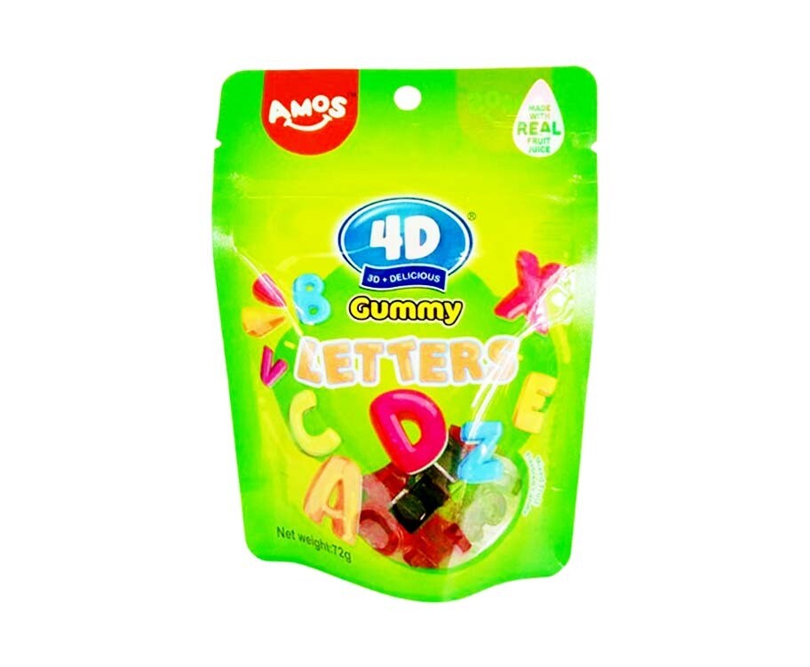 Amos Sweets 4d fun and play gummy letters vegyes gyümölcsízű gumicukor betű formában 100 g