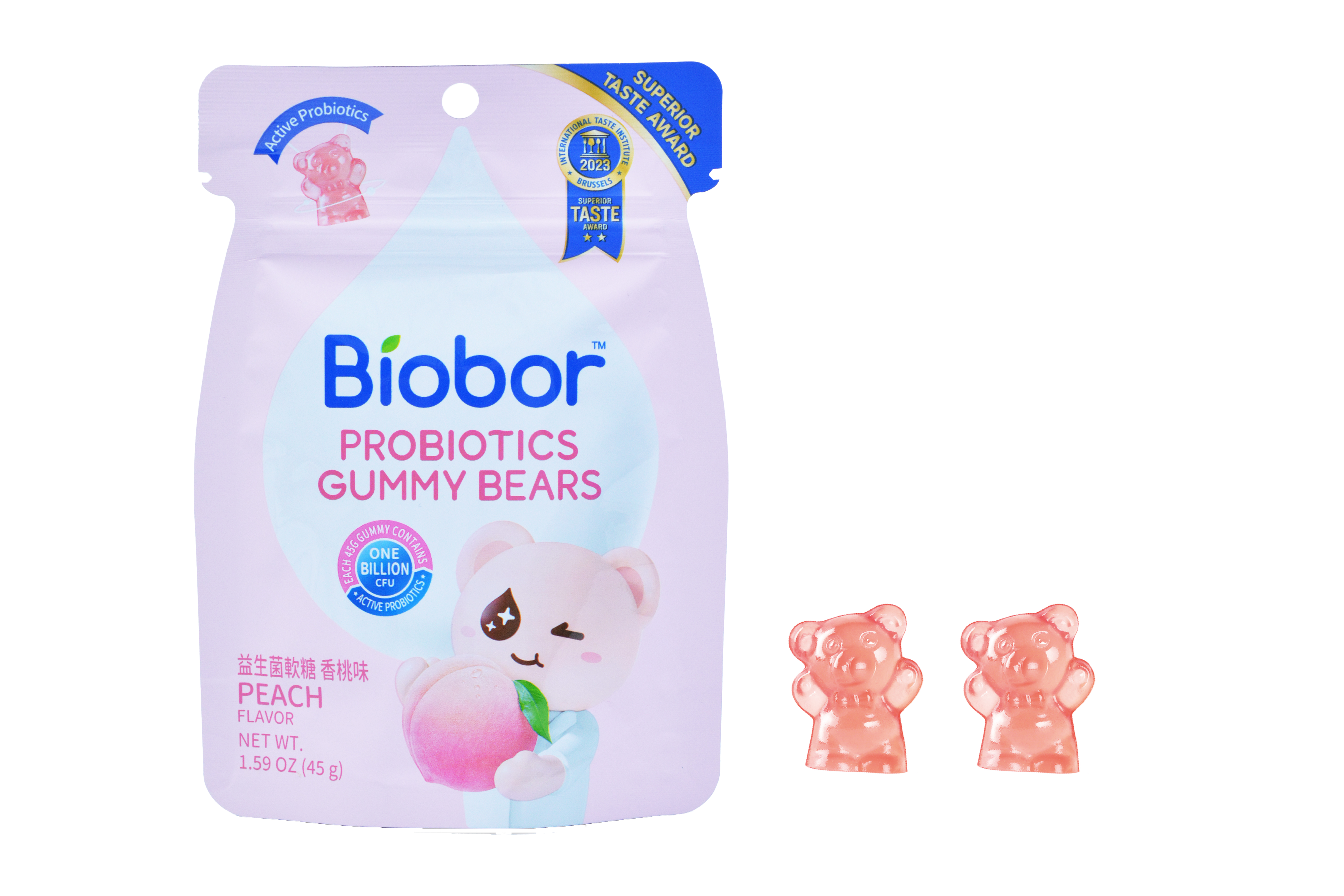 Biobor gumicukorka probiotikumos baktériumtörzsekkel őszibarack ízű 45 g