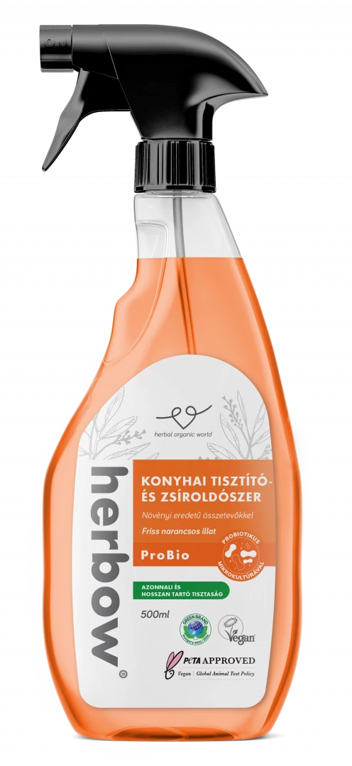 Herbow konyhai tisztító és zsíroldó probiotikus spray and rinse friss narancsos illattal 500 ml